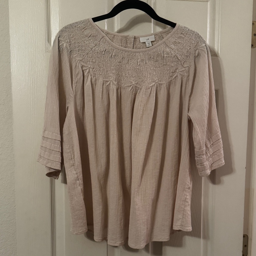 J. Jill Women’s Petite Medium Cream Embroidered Boho Peasant Blouse